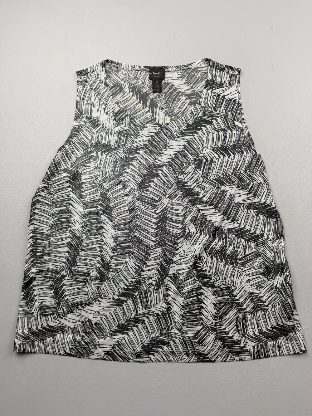 Chico's Tank Top Womens 3 Black White Scoop Neck Sleeveless Travelers Geometric